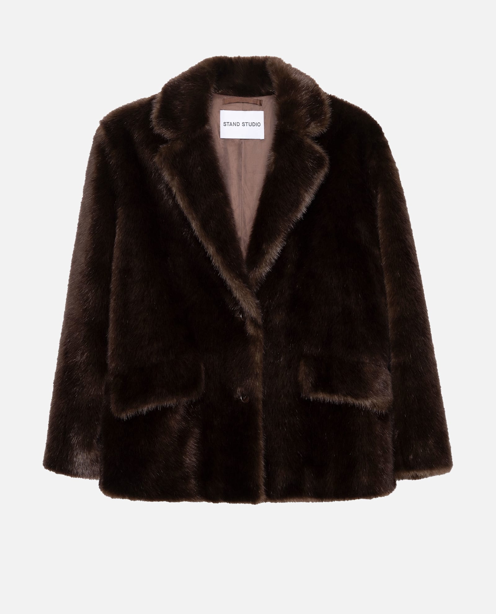 Stand Studio Evyn Double-pocket Faux-fur Jacket In Brown