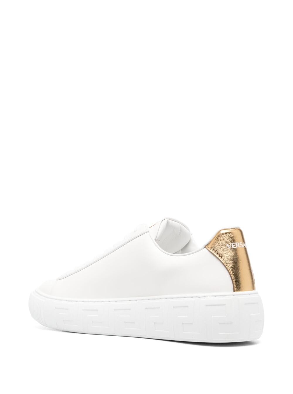 Shop Versace Low-top Sneakers With Logo And Greca Motif In White Leather Man