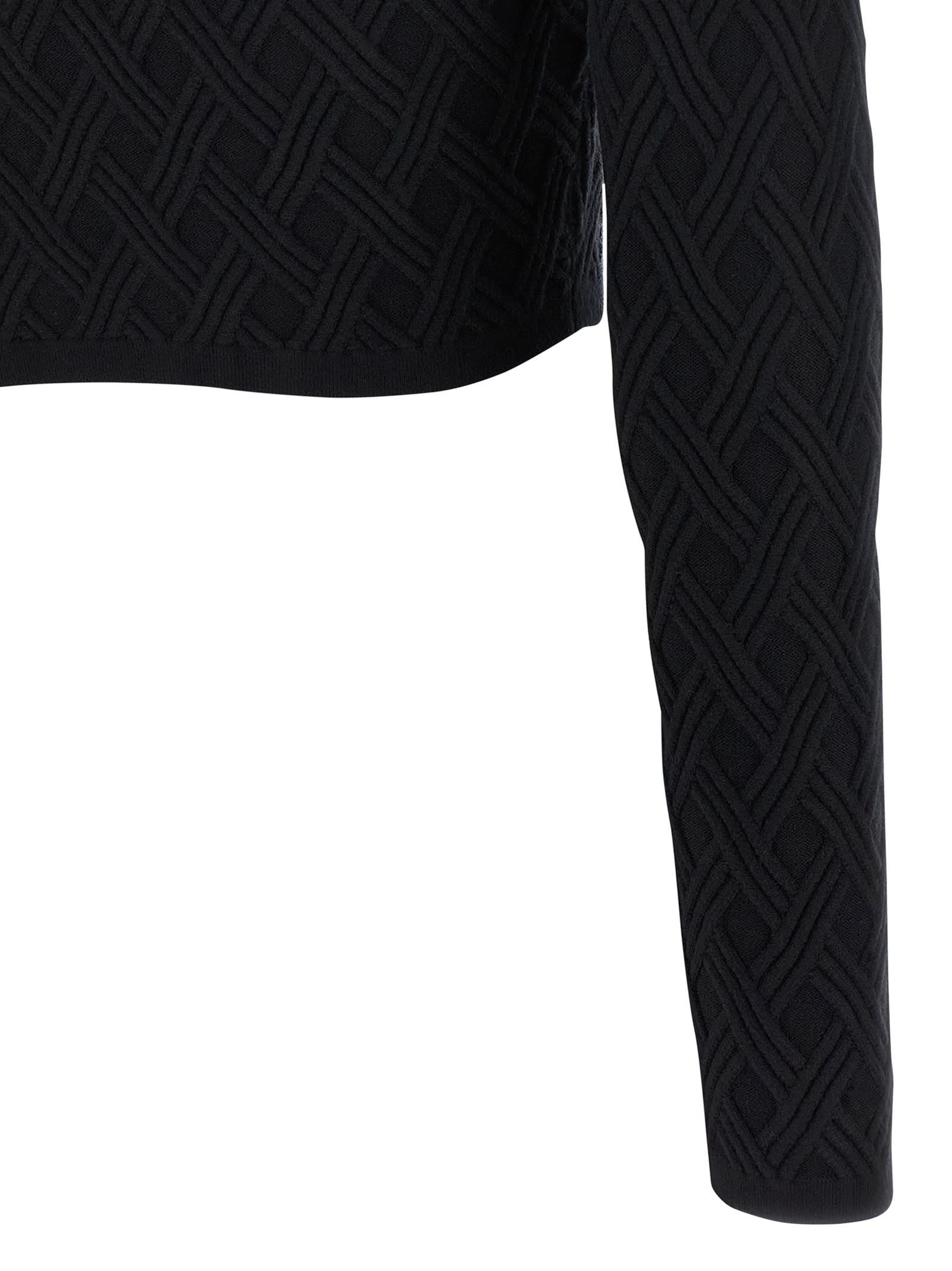 Elisabetta Franchi Cardigan In Maglia A Rombi Con Dettaglio Gioiello Nero In Black