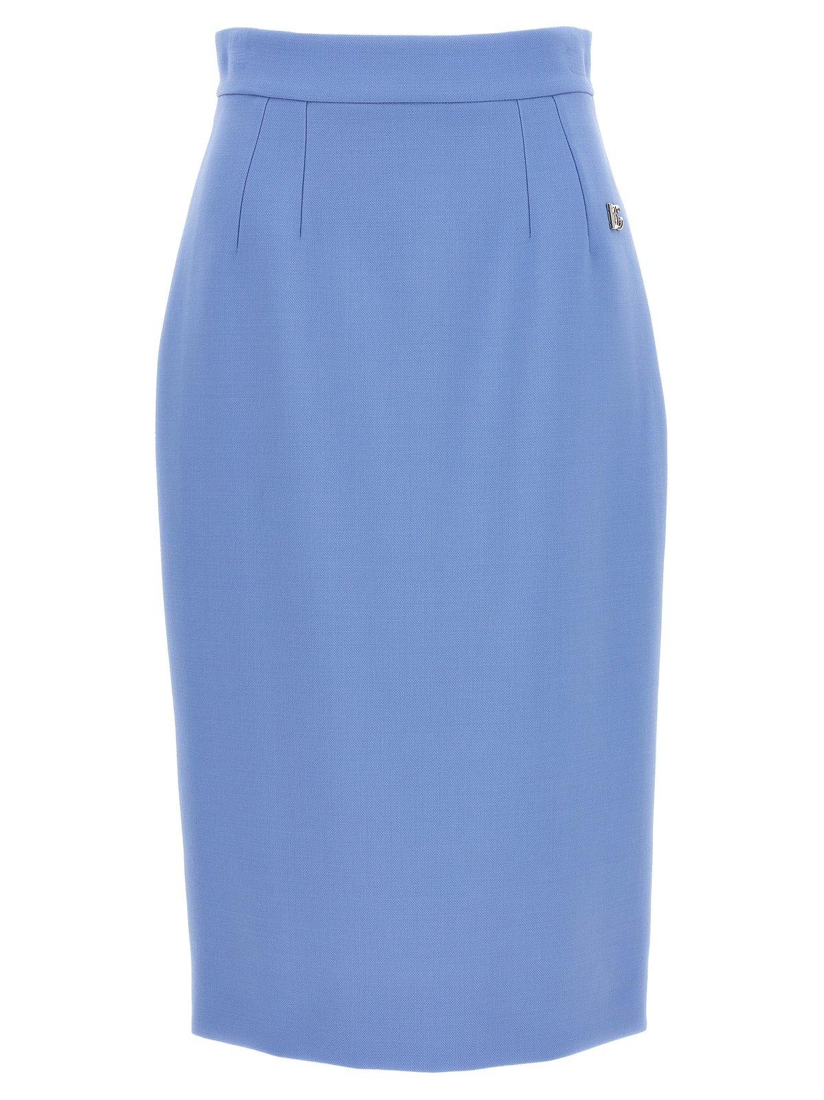 Shop Dolce & Gabbana Dg Logo Plaque High Waist Midi Skirt In Glicine Viola Chiari