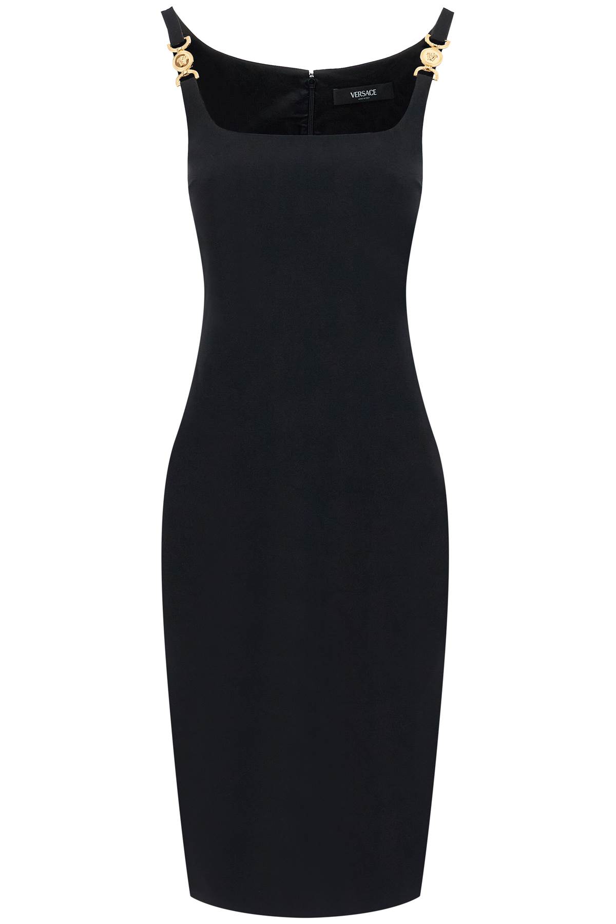 Shop Versace Stretch Cady Sheath Dress In Black (black)