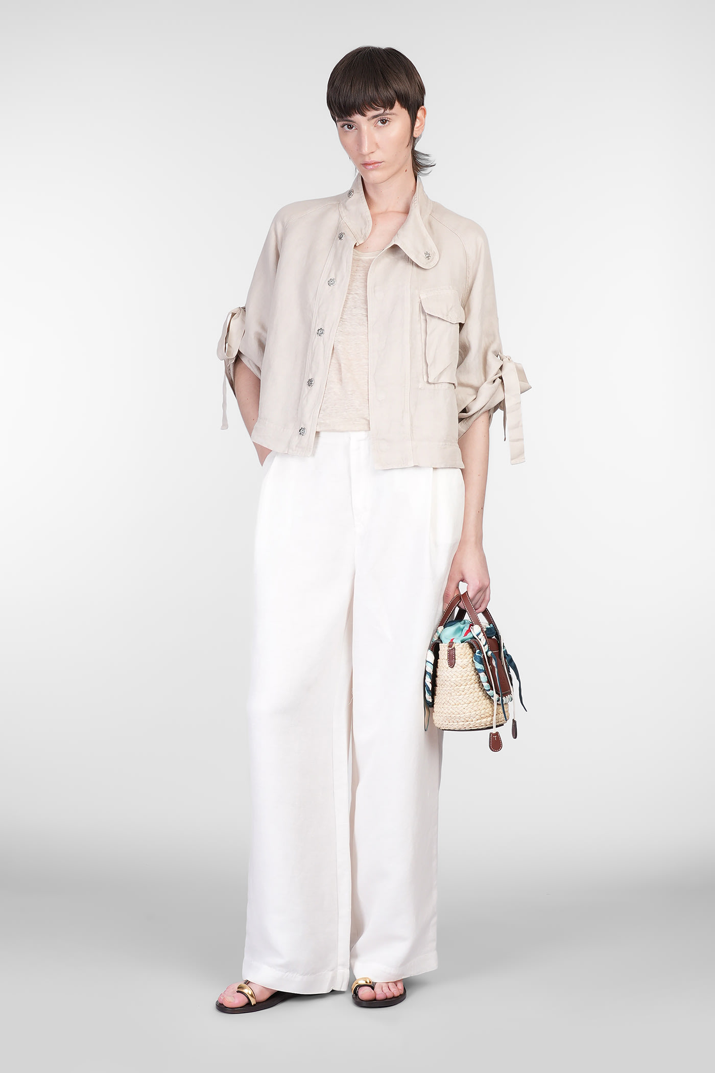 120% Lino Relaxed White Linen T-shirt With Scoop Neckline