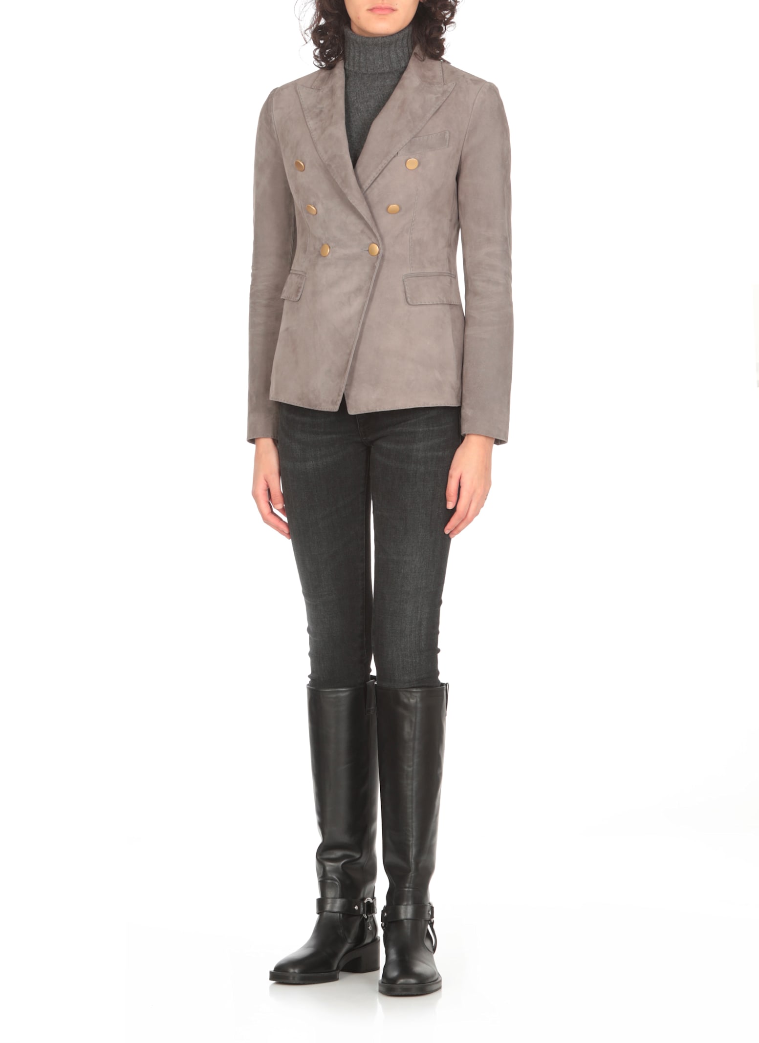 Shop Tagliatore Lizzie Leather Blazer In Grey