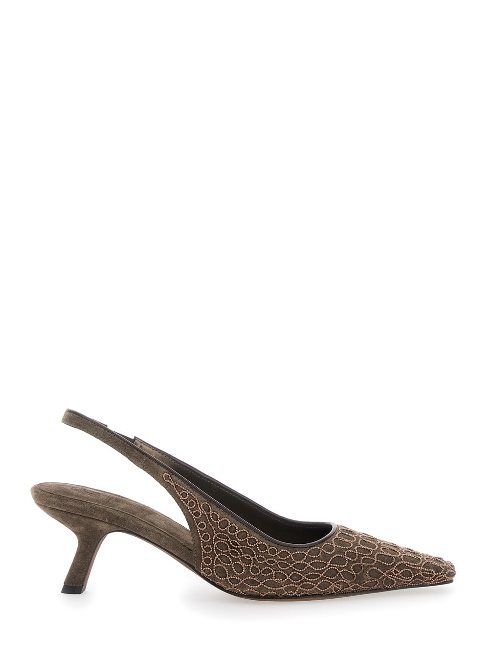 Brunello Cucinelli Brown Pumps With Applied Details In Suede Woman In Brown