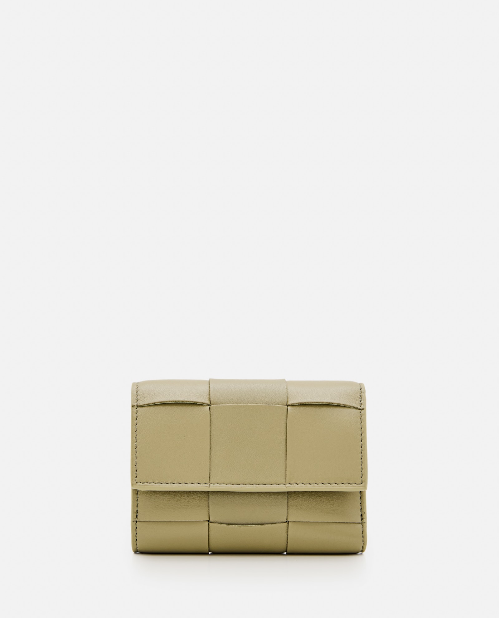 Shop Bottega Veneta Tri-fold Leather Wallet In Beige