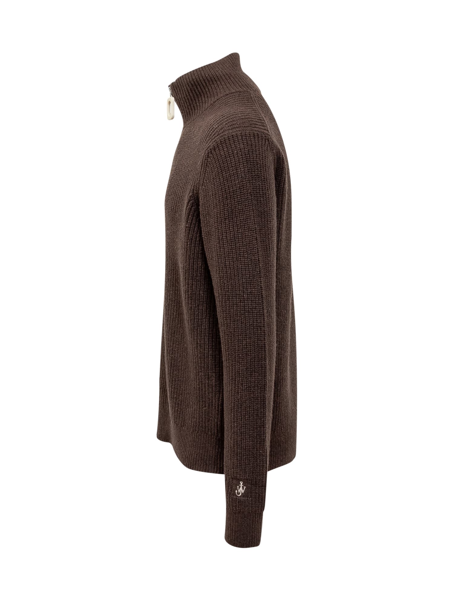 Shop Jw Anderson Sweater With Zip Closure In Chocolate Brown