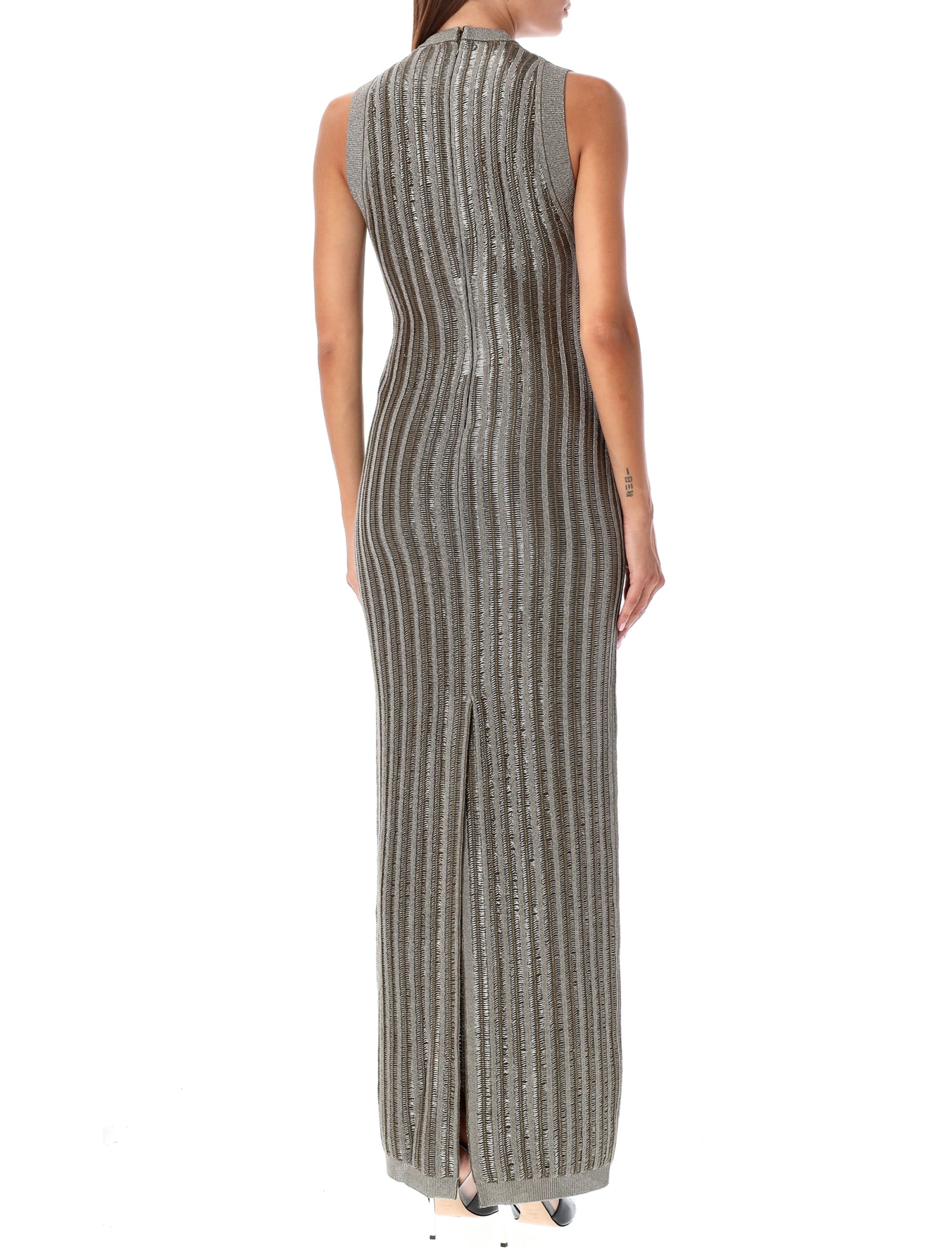 Shop Tom Ford Braided Metal Long Dress In Metallic Olive