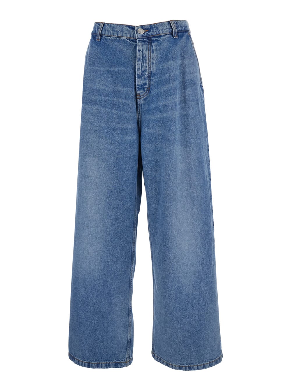 Ami Alexandre Mattiussi Ami Paris Men Blue Jeans With Belt Loops And Wide Leg In Denim Man In Blue