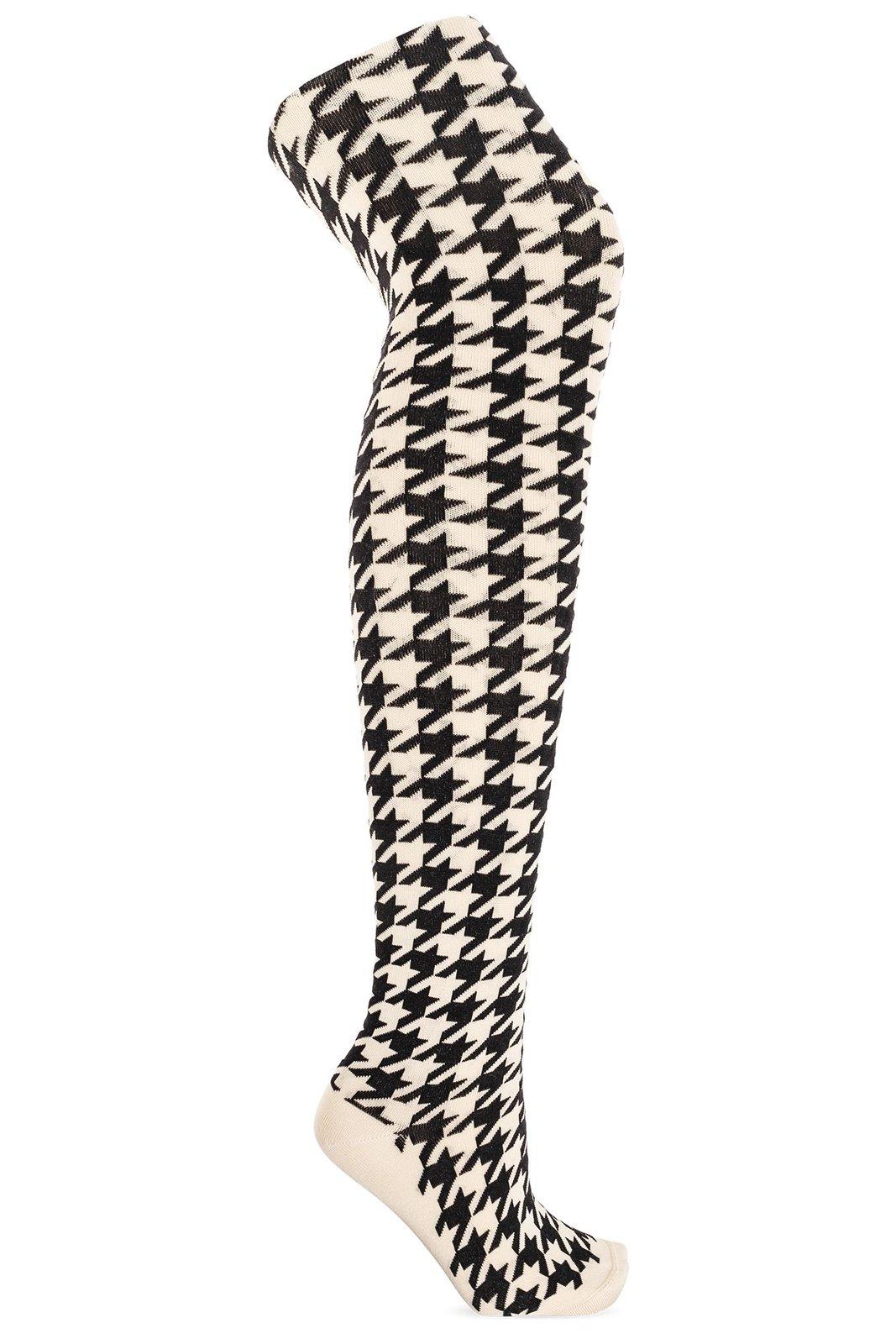 Shop Burberry Herringbone-printed Skinny Cut Tights In Calico/black