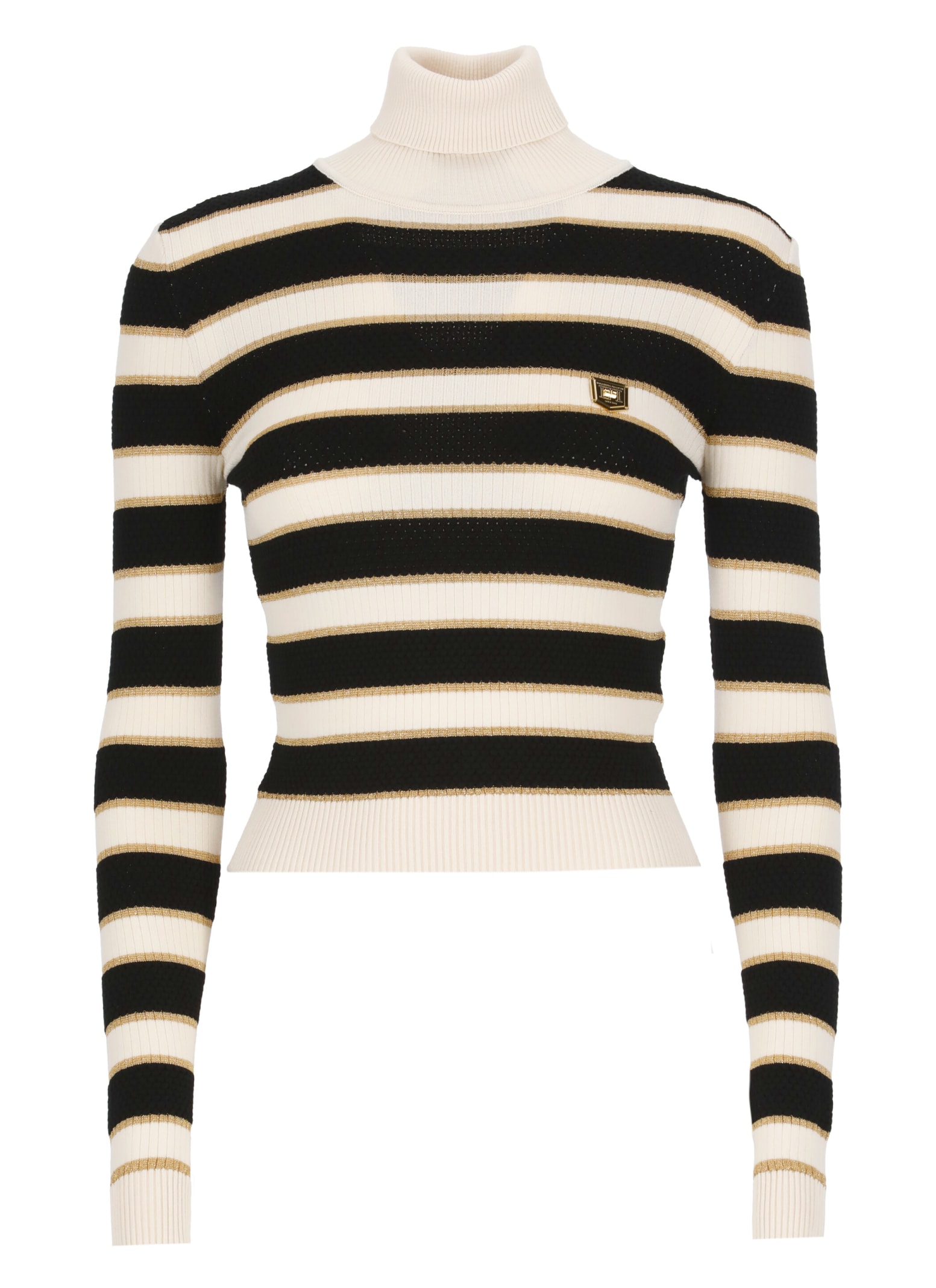 Shop Elisabetta Franchi Viscose And Lurex Sweater In Ivory