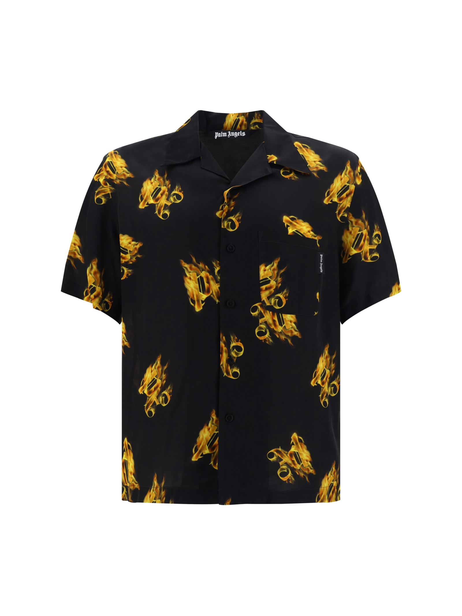 Palm Angels Burning Monogram Shirt In Black