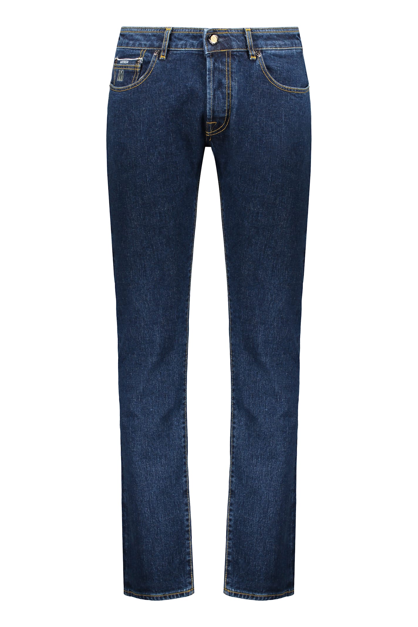 Moorer Dark Blue Straight Jeans In Denim Quality In Blue