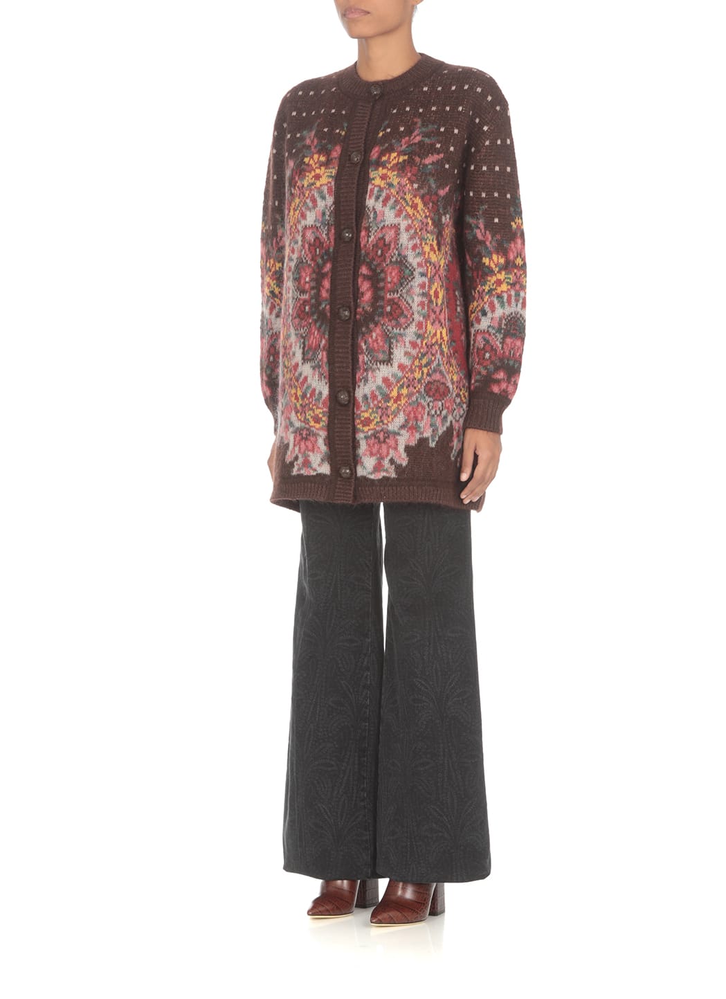 Etro Cardigan Con Motivo Jacquard In Brown