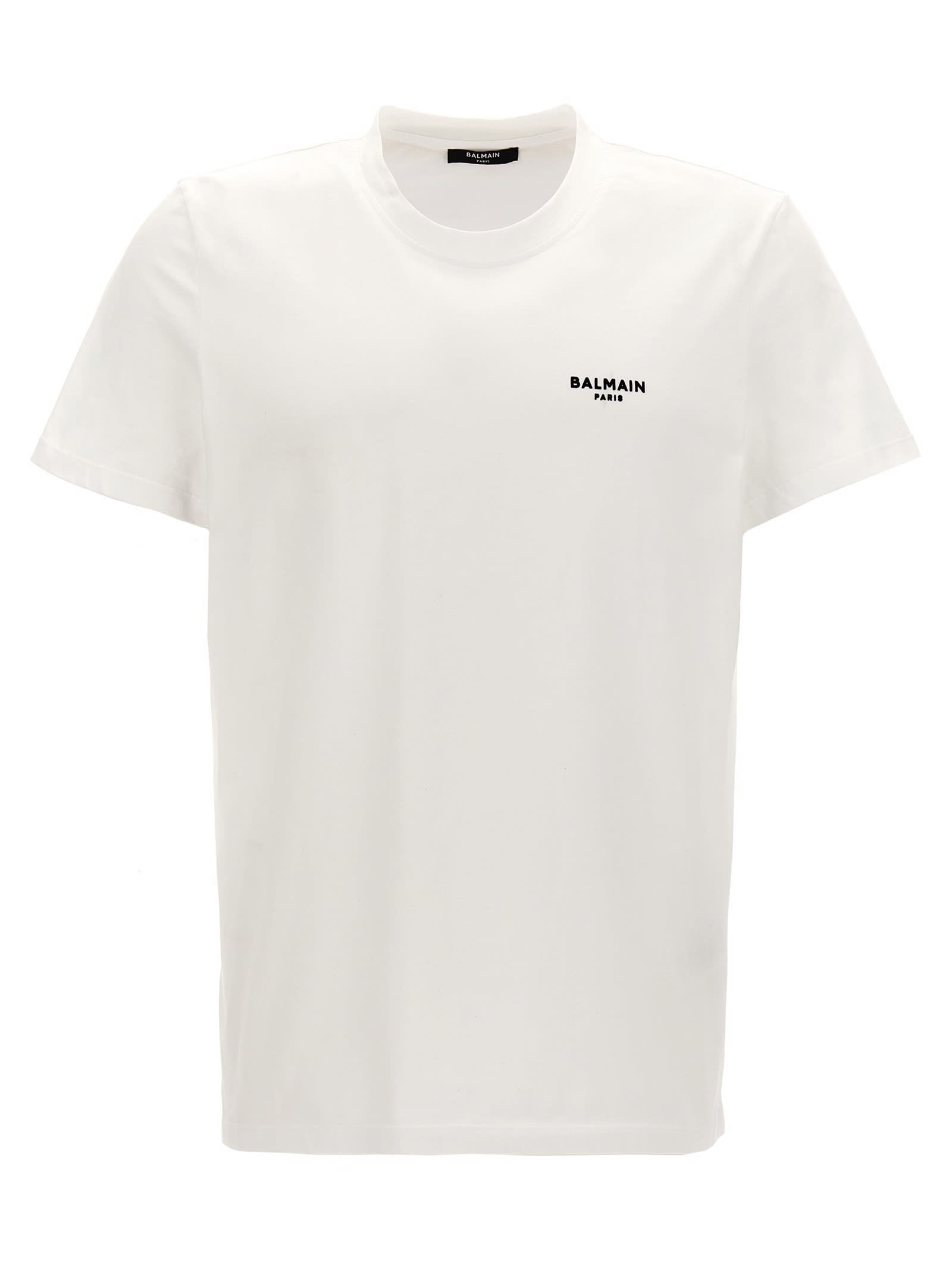 Shop Balmain Flocked Logo T-shirt In White