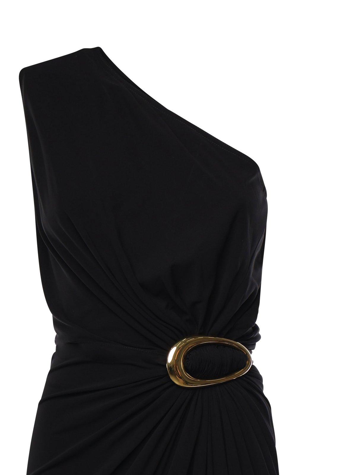 Shop Bottega Veneta Buckle Detailed Sleeveless Midi Dress In Black