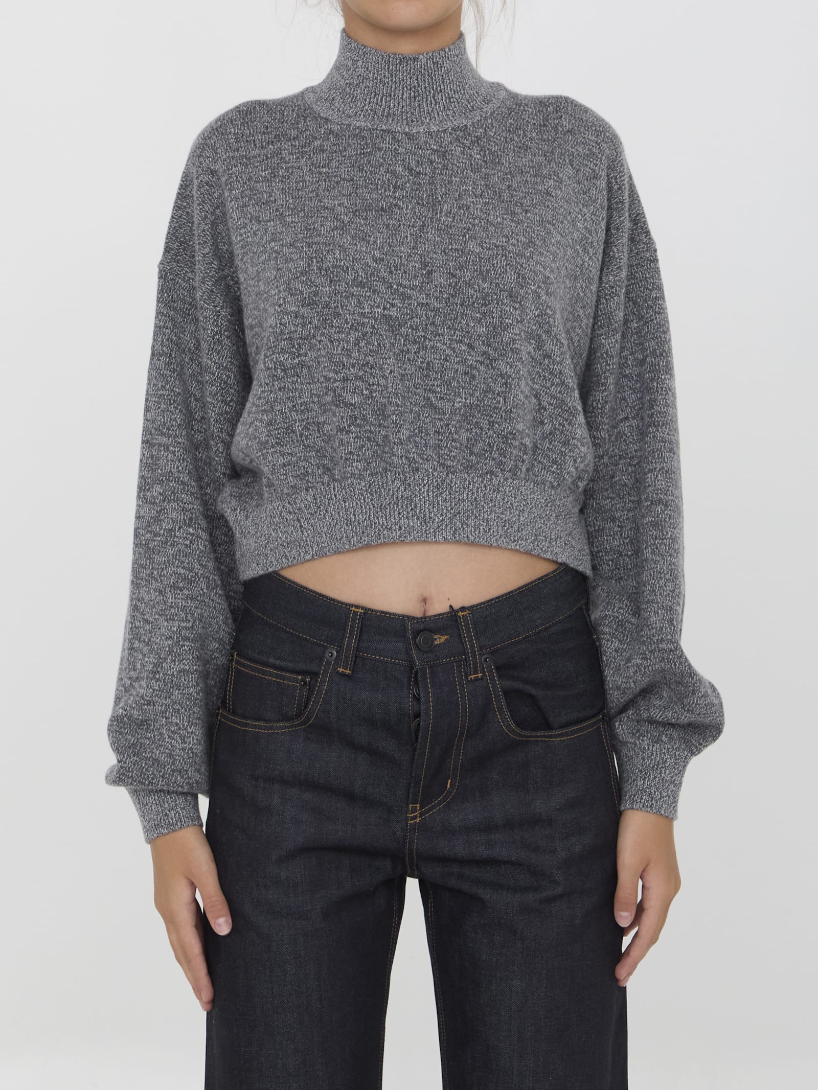 Shop Alexander Wang Cropped Sweater With Embossed Logo In Grey