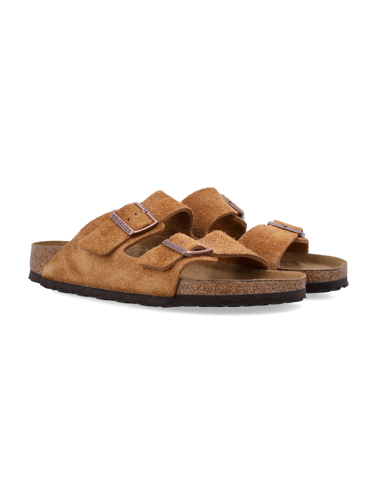 Birkenstock Suede Calf Open Toe Flat Sandals In Mink