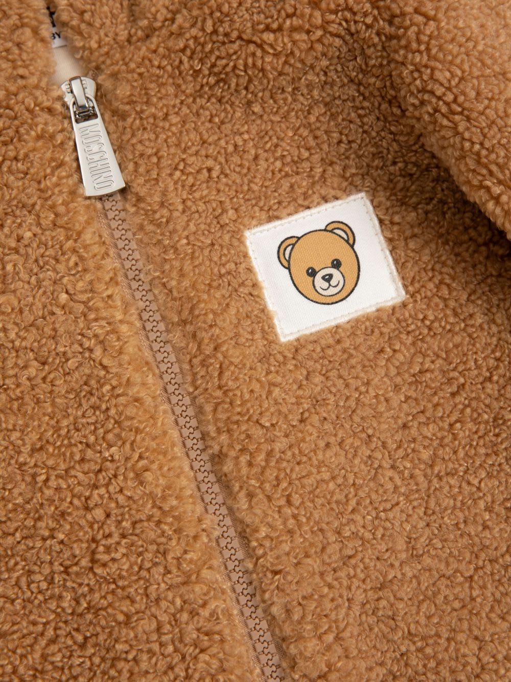 Moschino Kids One-piece Suit With Faux Fur Hood In Brown