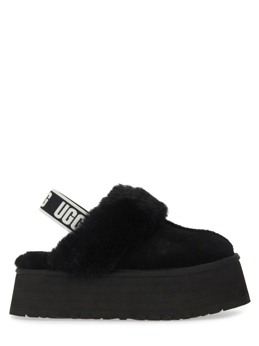 Ugg Black Leather Clog With Faux Fur And Elastic Back  In Black