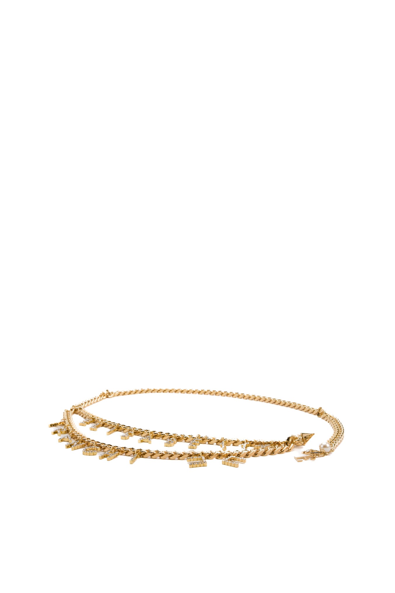 Shop Elisabetta Franchi Chain Belt With Rhinestone Lettering In Golden