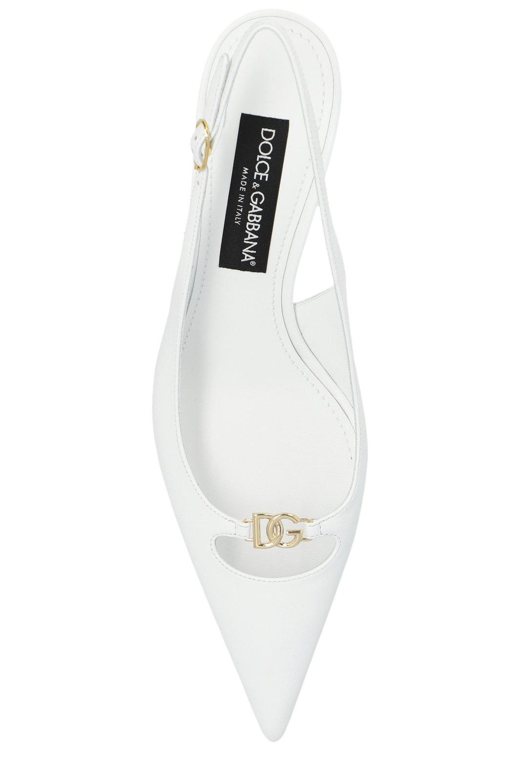 Shop Dolce & Gabbana Logo Plaque Slingback Pumps In White