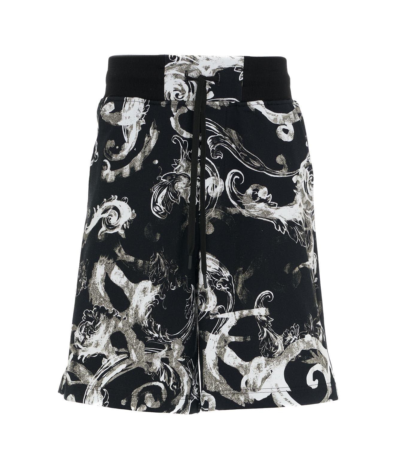 Shop Versace Jeans Couture Barocco-printed Drawstring Track Shorts In Black