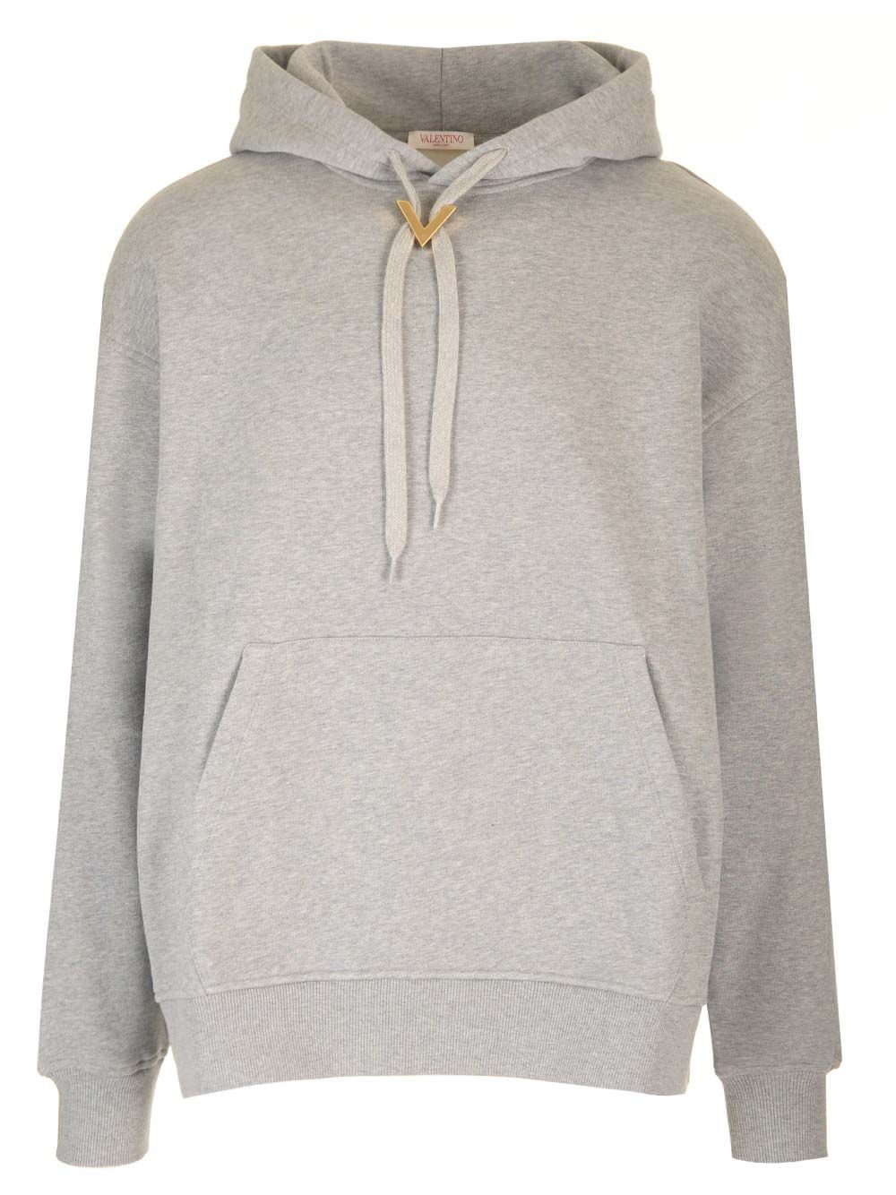 Shop Valentino Cotton Hoodie In Grey