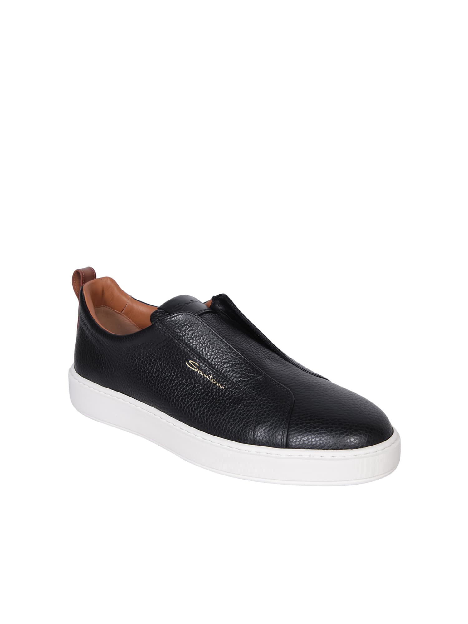 Shop Santoni Victor Leather Slip-on Black Sneakers