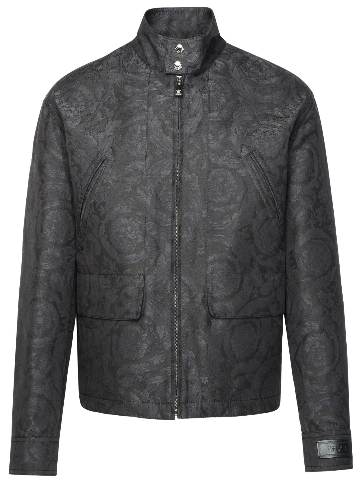 Shop Versace Barocco Anthracite Cotton Jacket In Grey