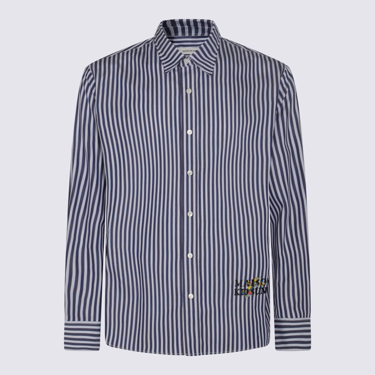 Shop Maison Kitsuné Navy And Sky Blue Cotton Stripes Shirt In Navy/sky Blue Stripes