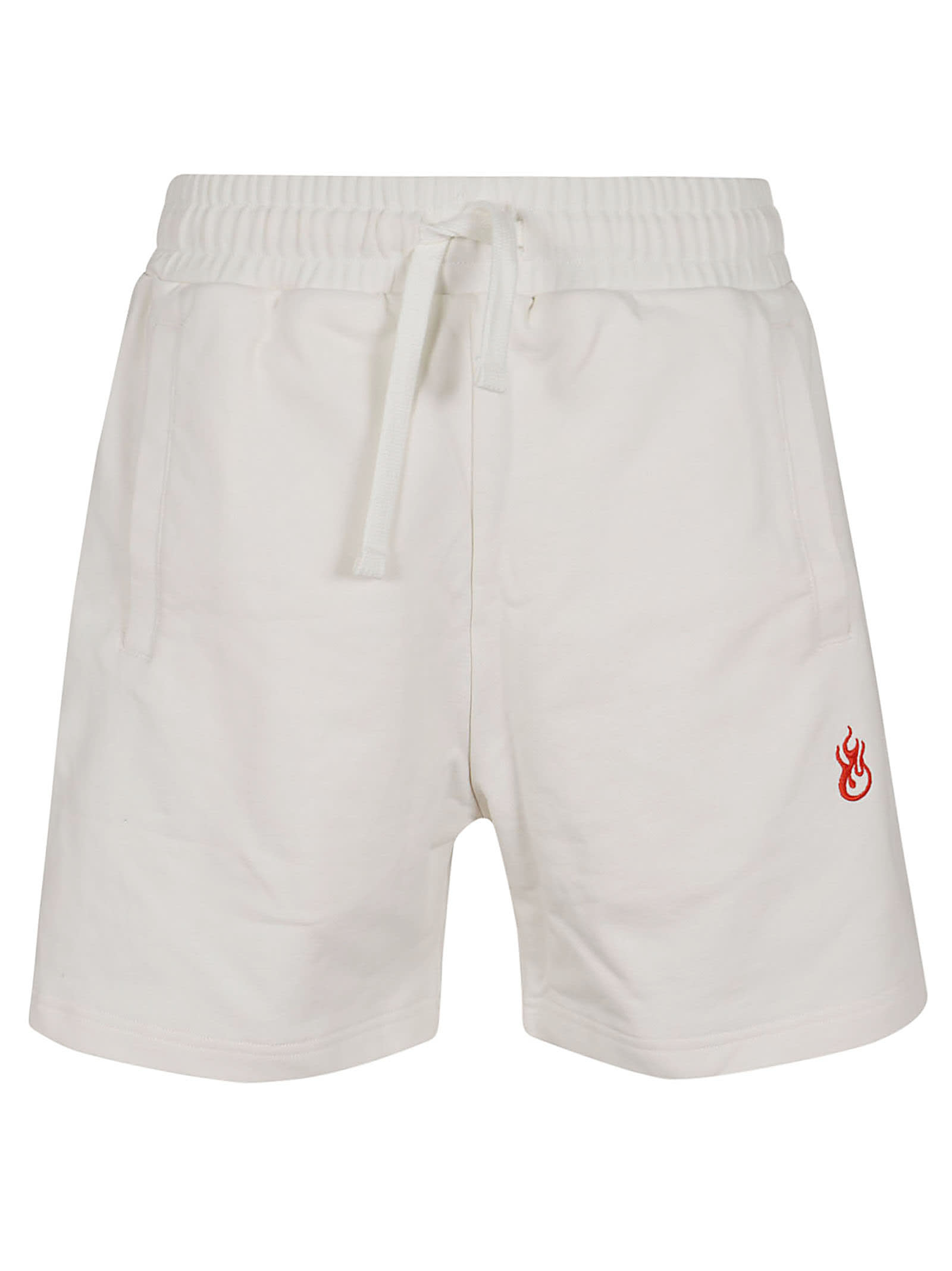 White Shorts With Flames Logo And Metal Label