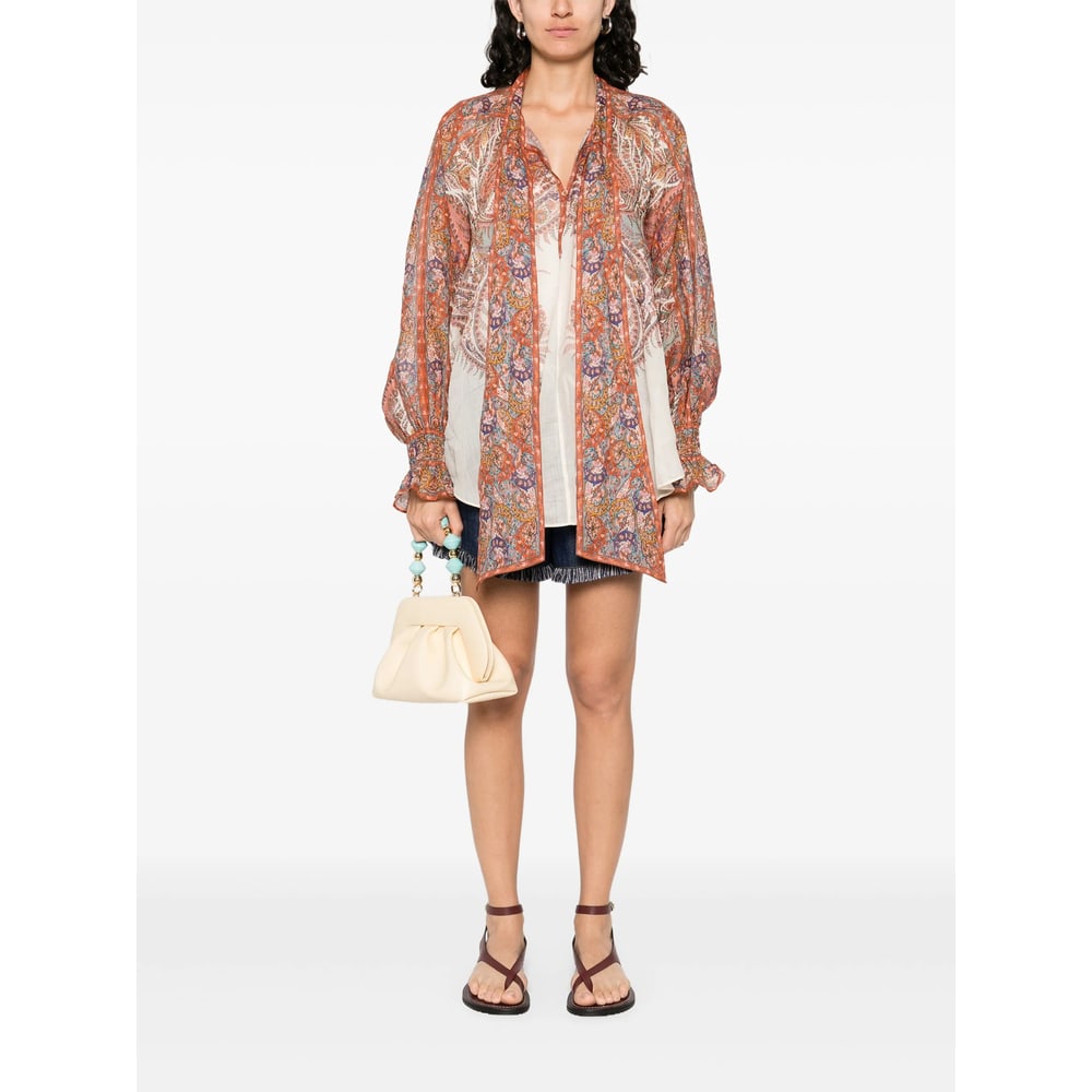 Zimmermann Rhiannon Tie Neck Blouse Cream Paisley In Brown