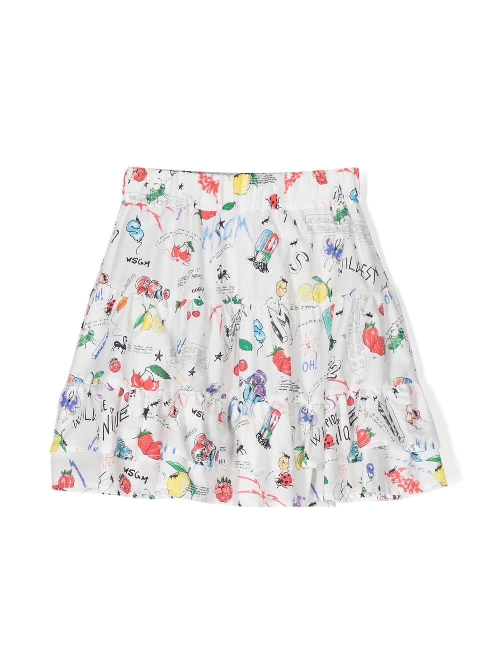 Shop Msgm Hand-drawn Print Skirt In Bianco