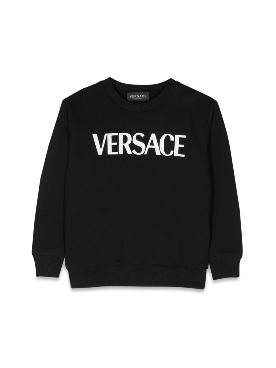 Shop Versace Logo Crewneck Sweatshirt In Black
