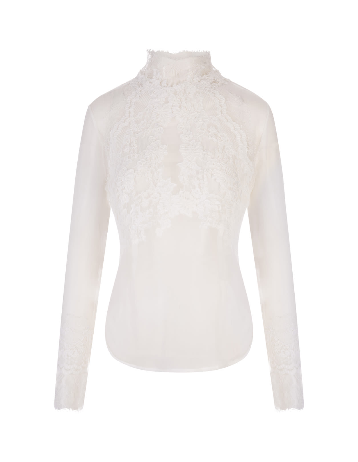 Ermanno Scervino White Silk Blouse With Lace
