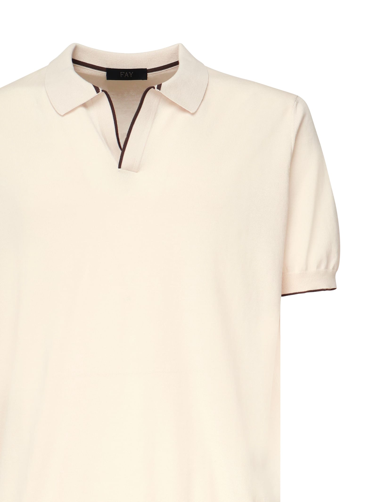 Fay Buttonless Polo Shirt Ribbed Finish In Beige