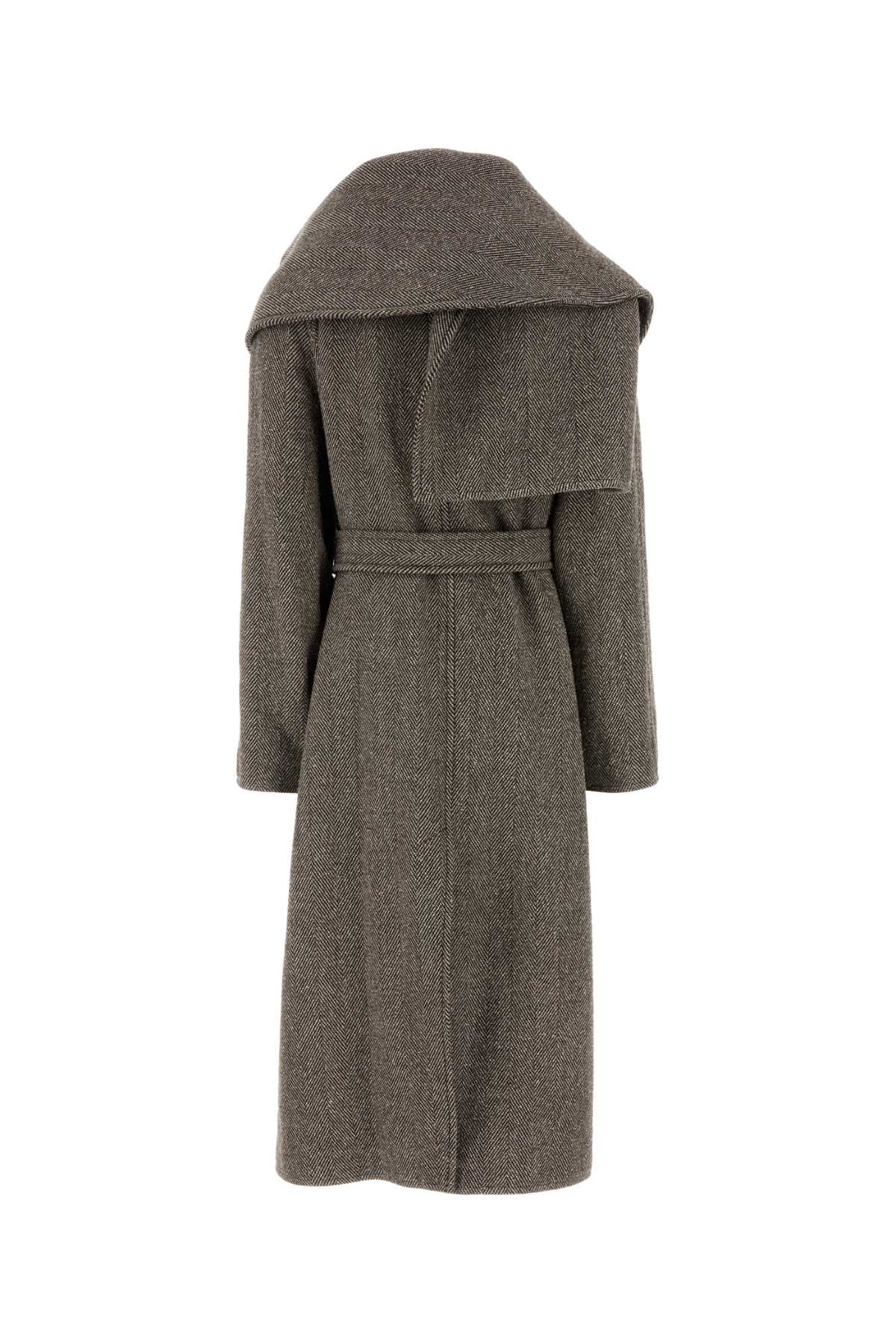 Ferragamo Embroidered Wool Blend Coat In Gray