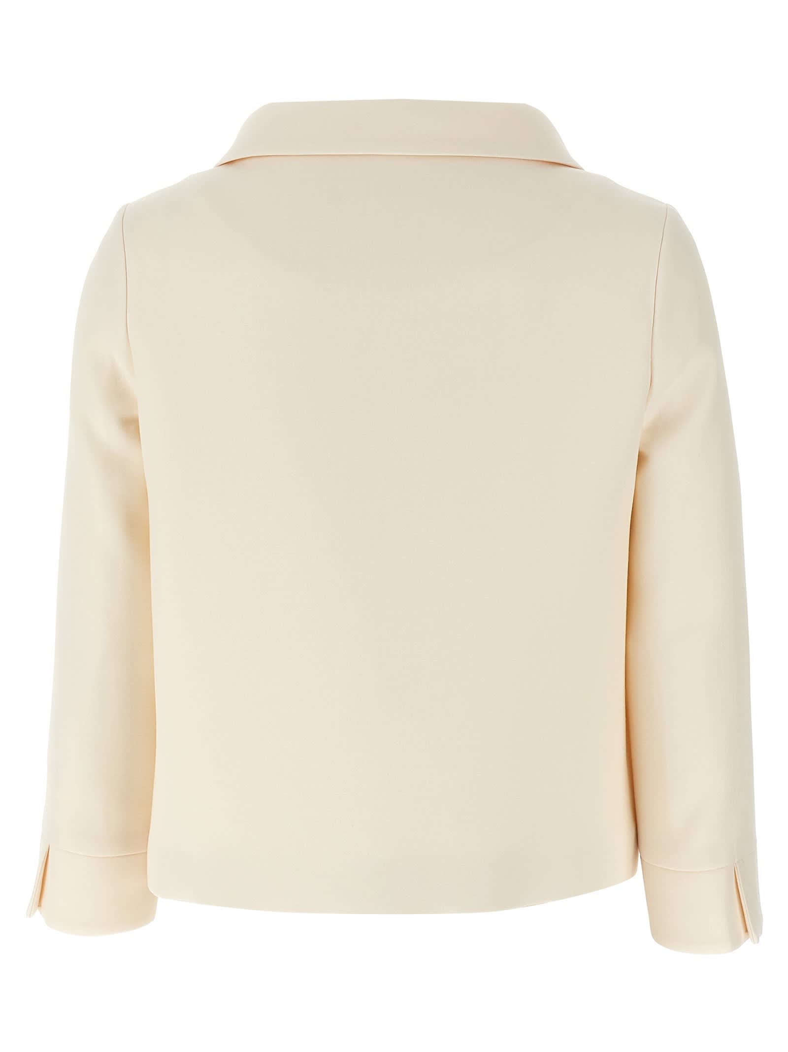 Valentino Crepe Jacket With Collared Neck And Decorative Brooch In Neutral