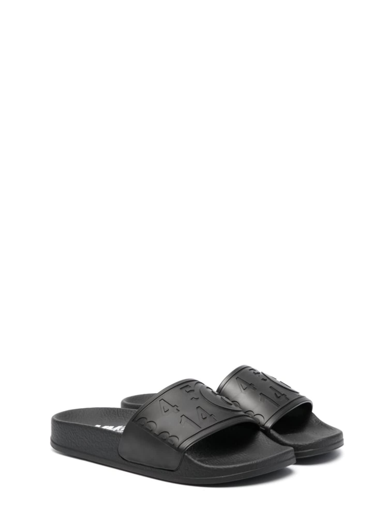 Mm6 Maison Margiela Kids' Pool Slides Embossed Maxi Logo In Nero | ModeSens