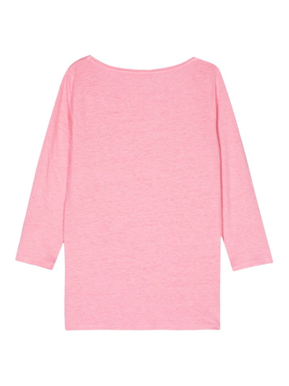 Shop Majestic 3/4 Sleeves Boat Neck T-shirt In Candy Pink