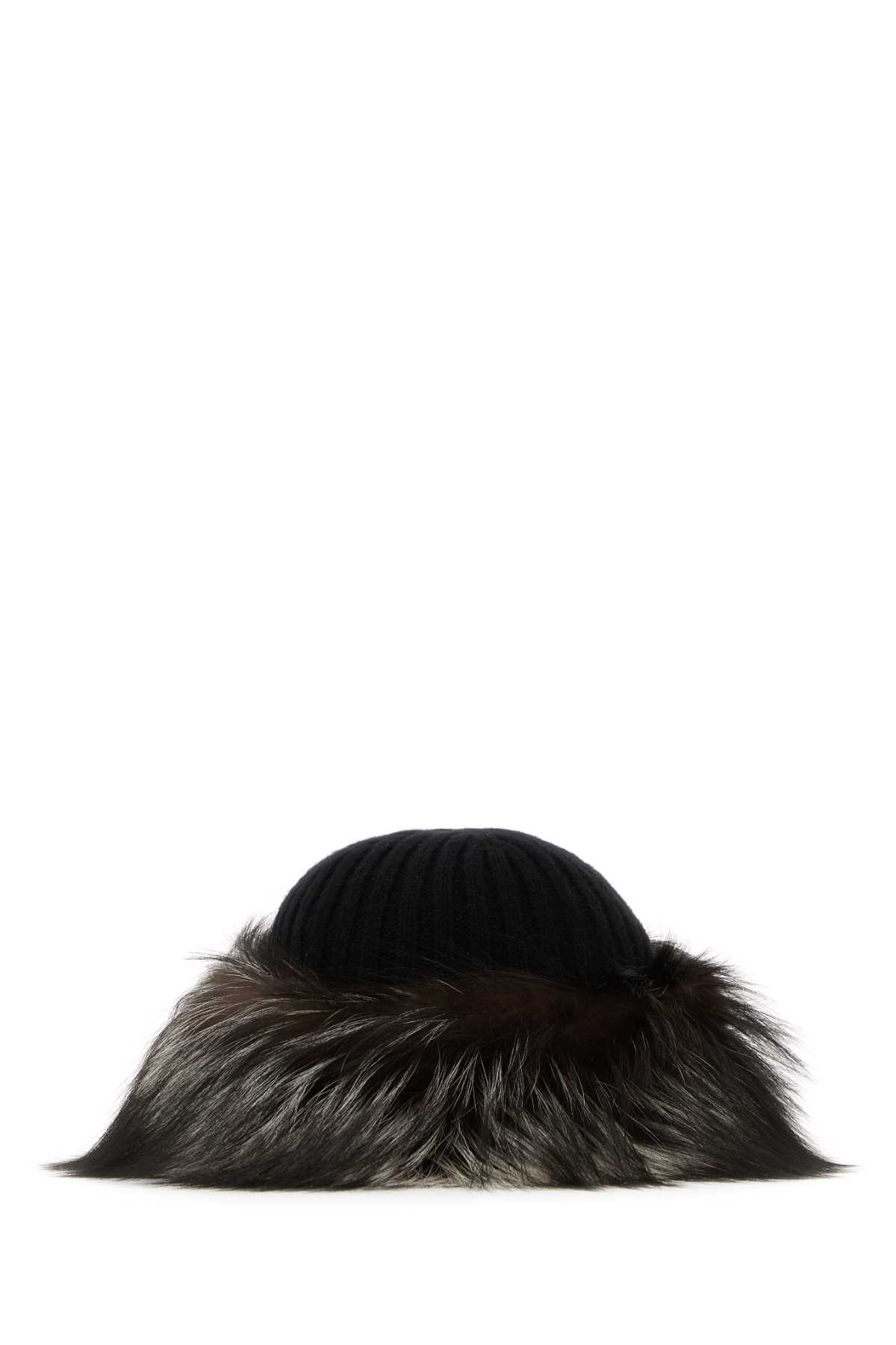 Black Wool Blend Beanie Hat