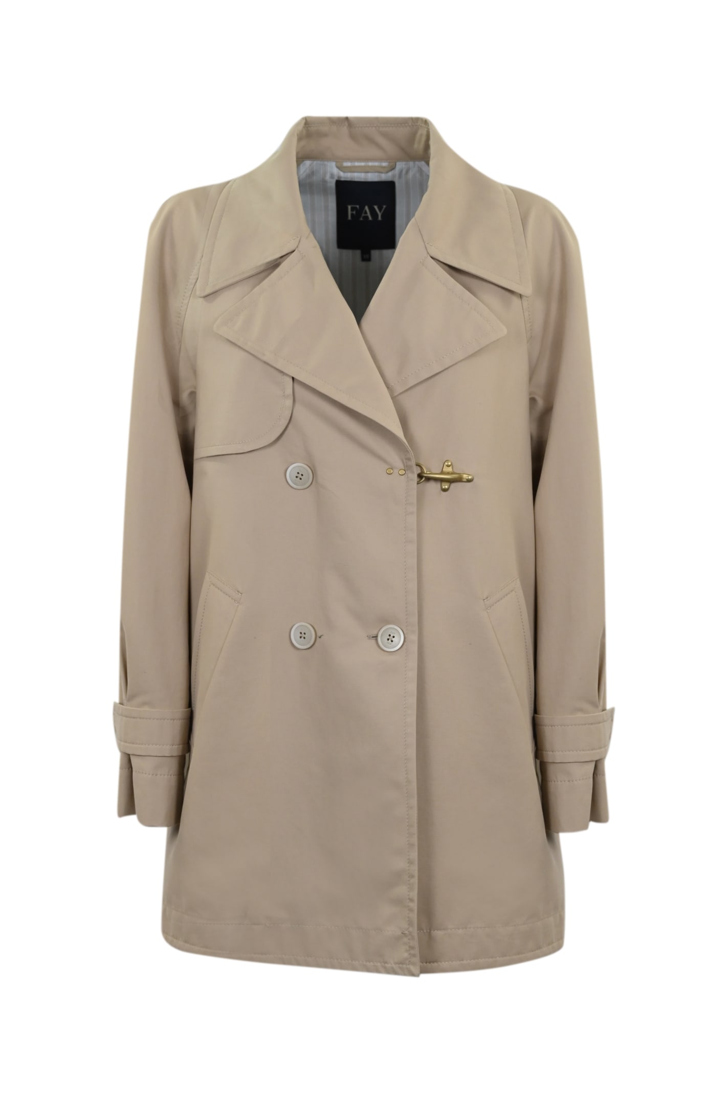 Fay Cotton Trench Coat With Hook In Beige