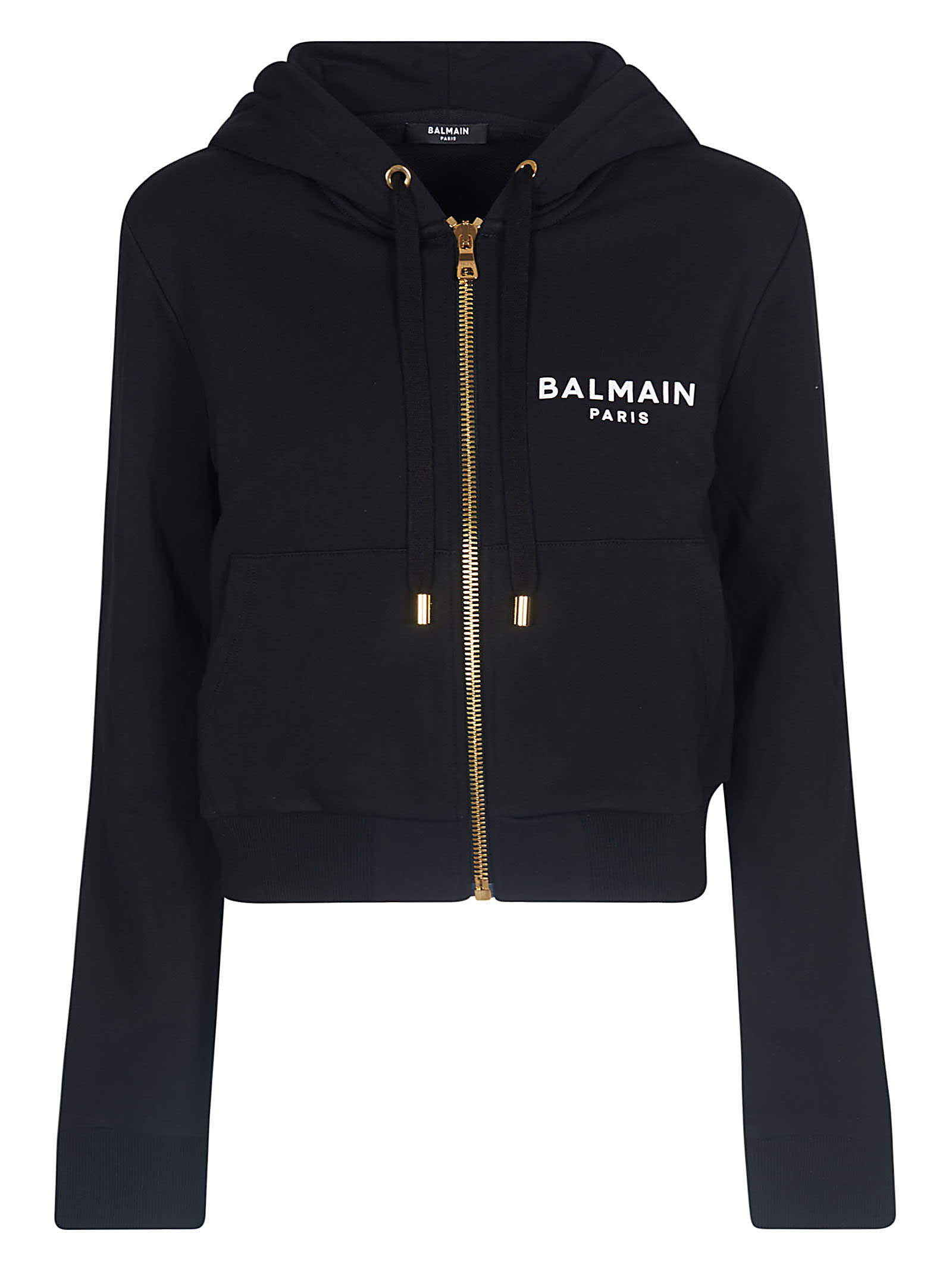 Balmain Logo Print Zip Hooded Jacket