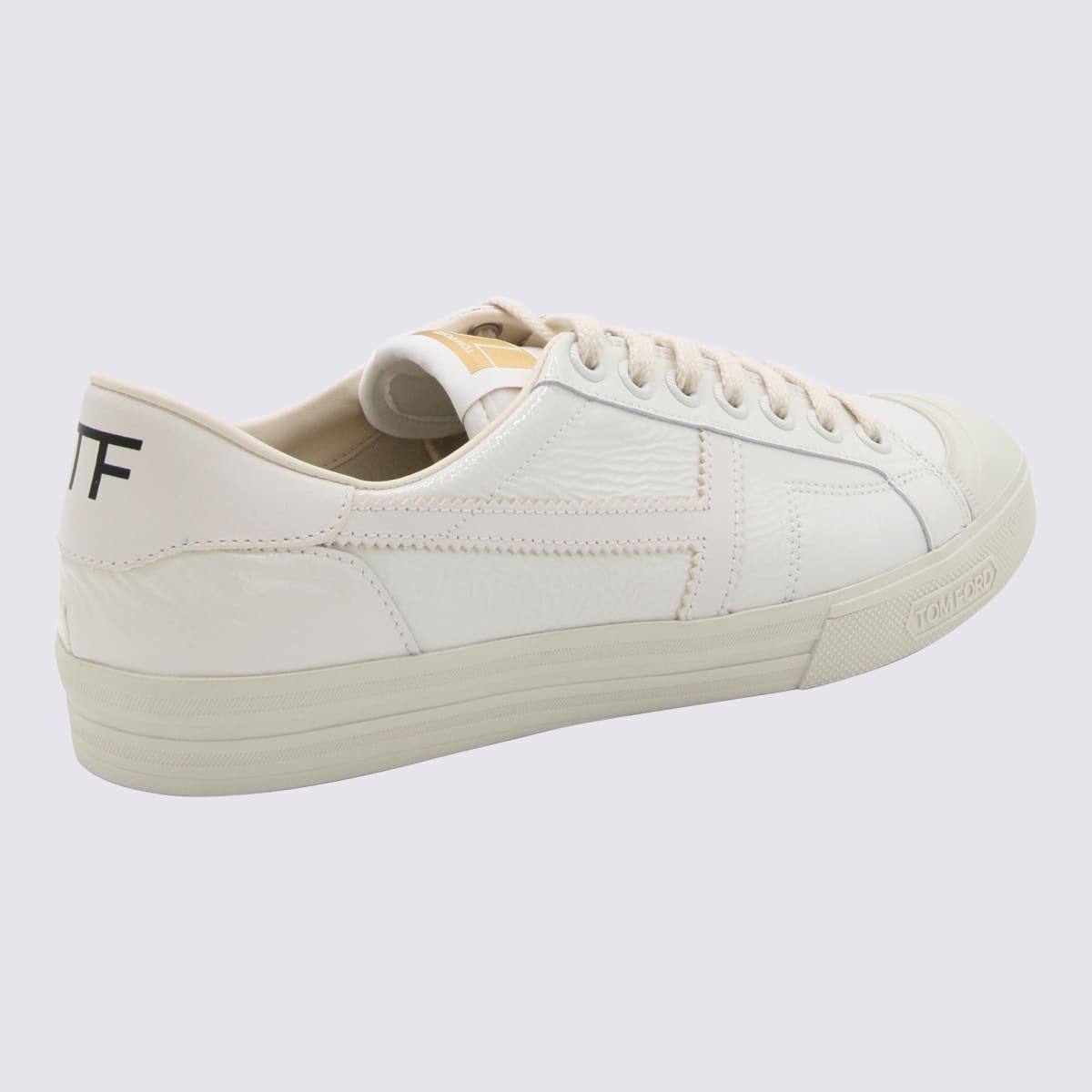 Shop Tom Ford White Leather Low Top Sneakers In Chalk + Cream