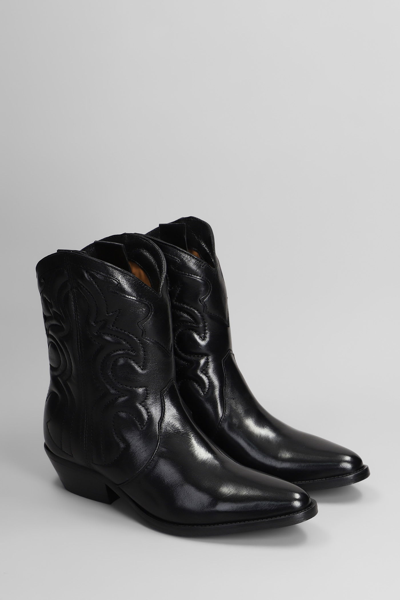 Julie Dee Texan Ankle Boots In Black Leather