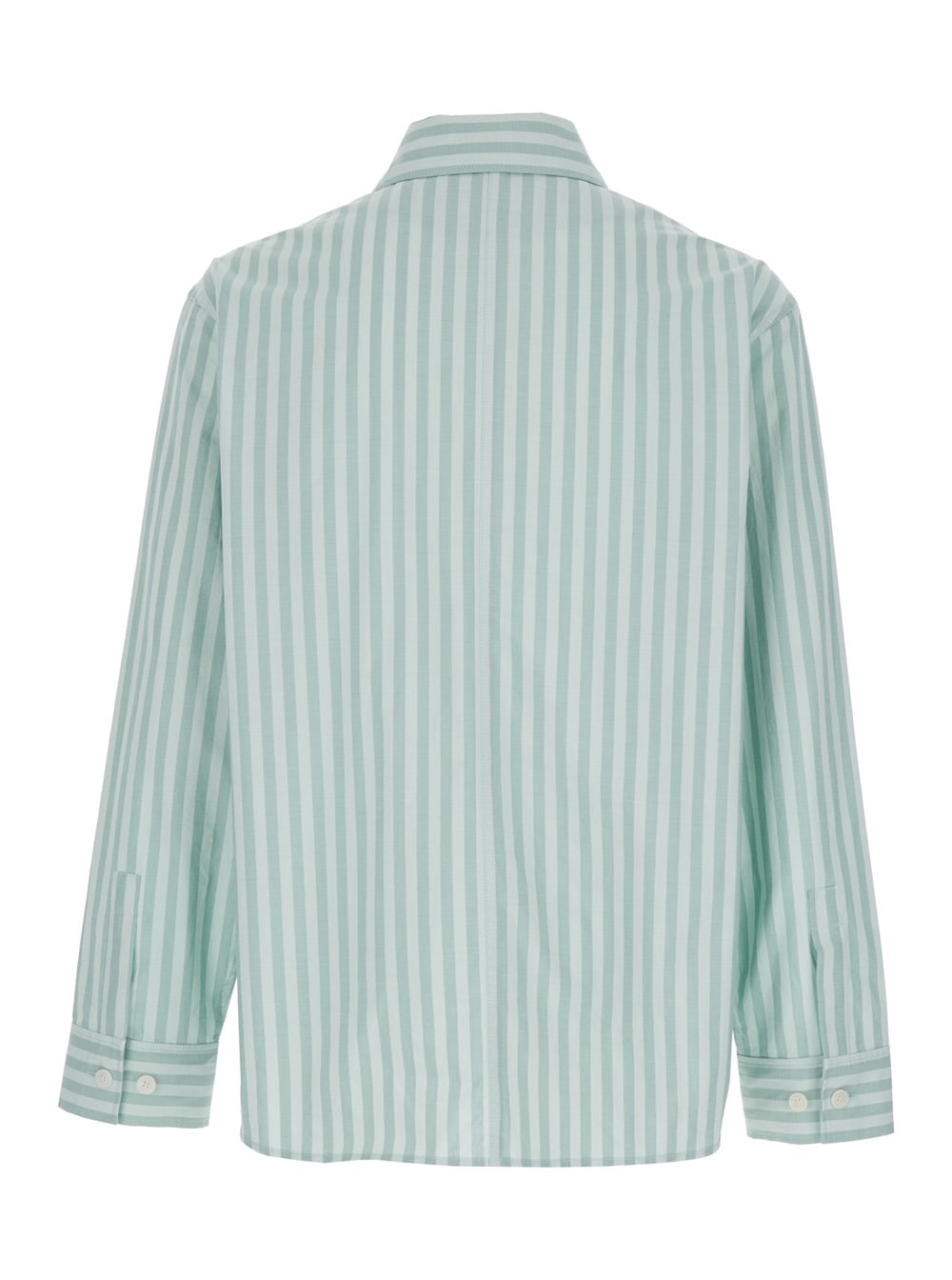 Shop Maison Kitsuné Green Striped Overshirt In Cotton Man In Light Blue