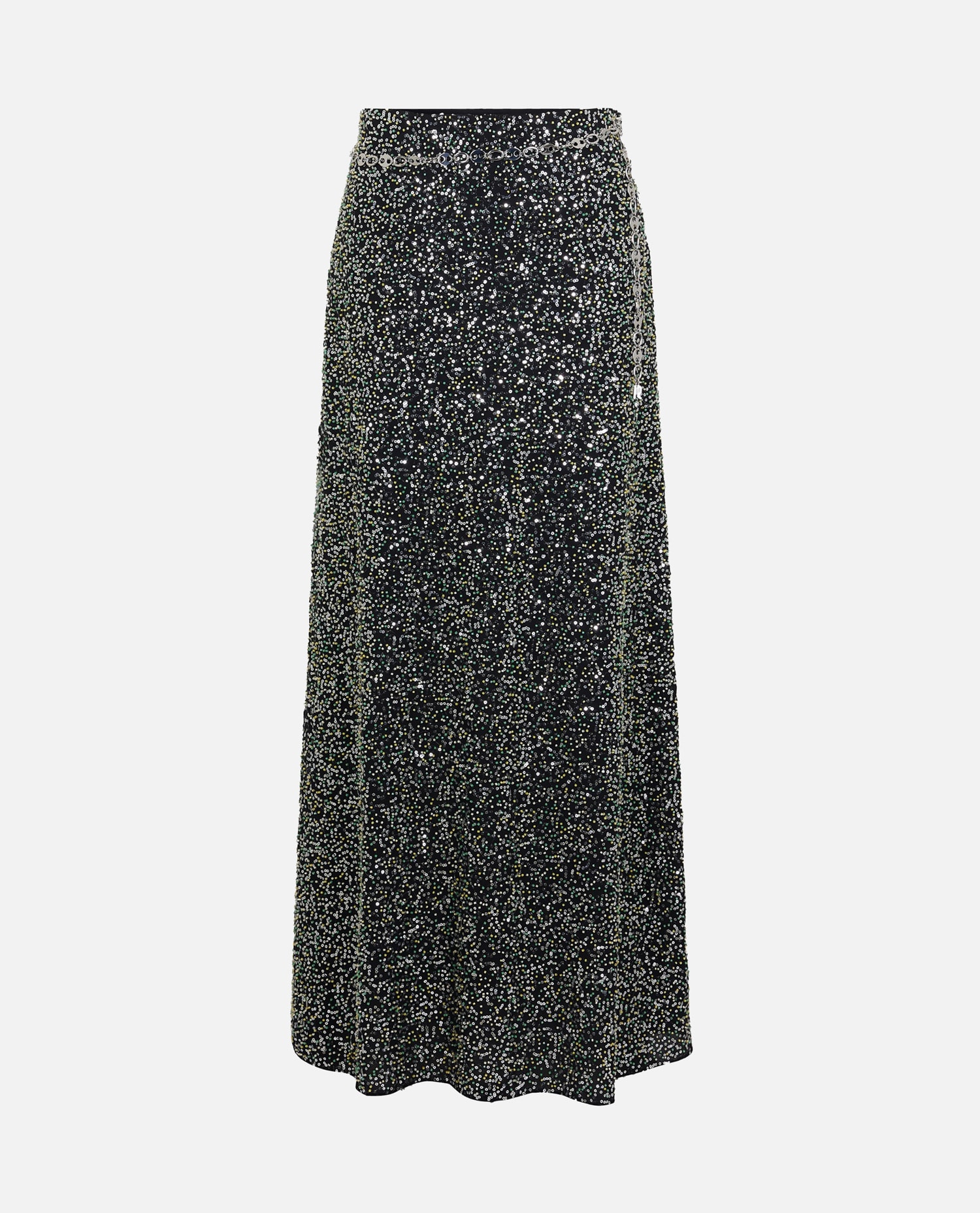 Rabanne Black Sequin Maxi Skirt In Gray