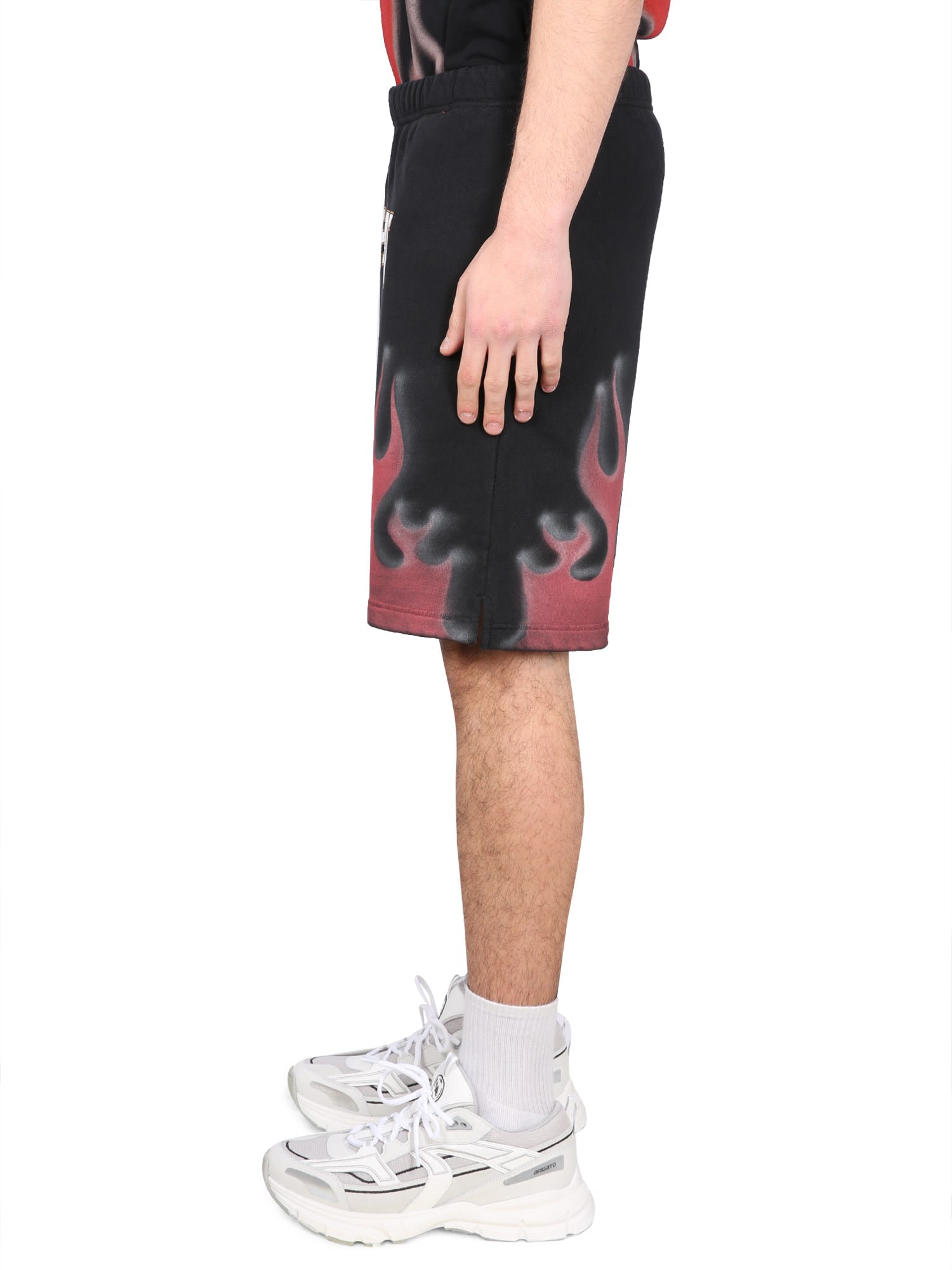 Shop Heron Preston Bermuda Shorts With Flames Print