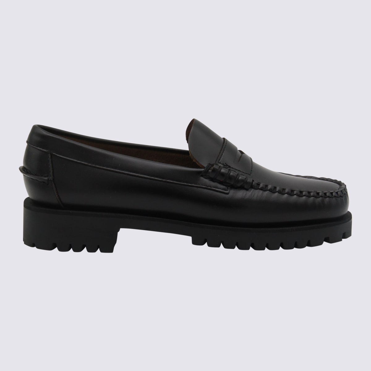 Sebago Black Leather Dan Lug Loafers In Animal Print