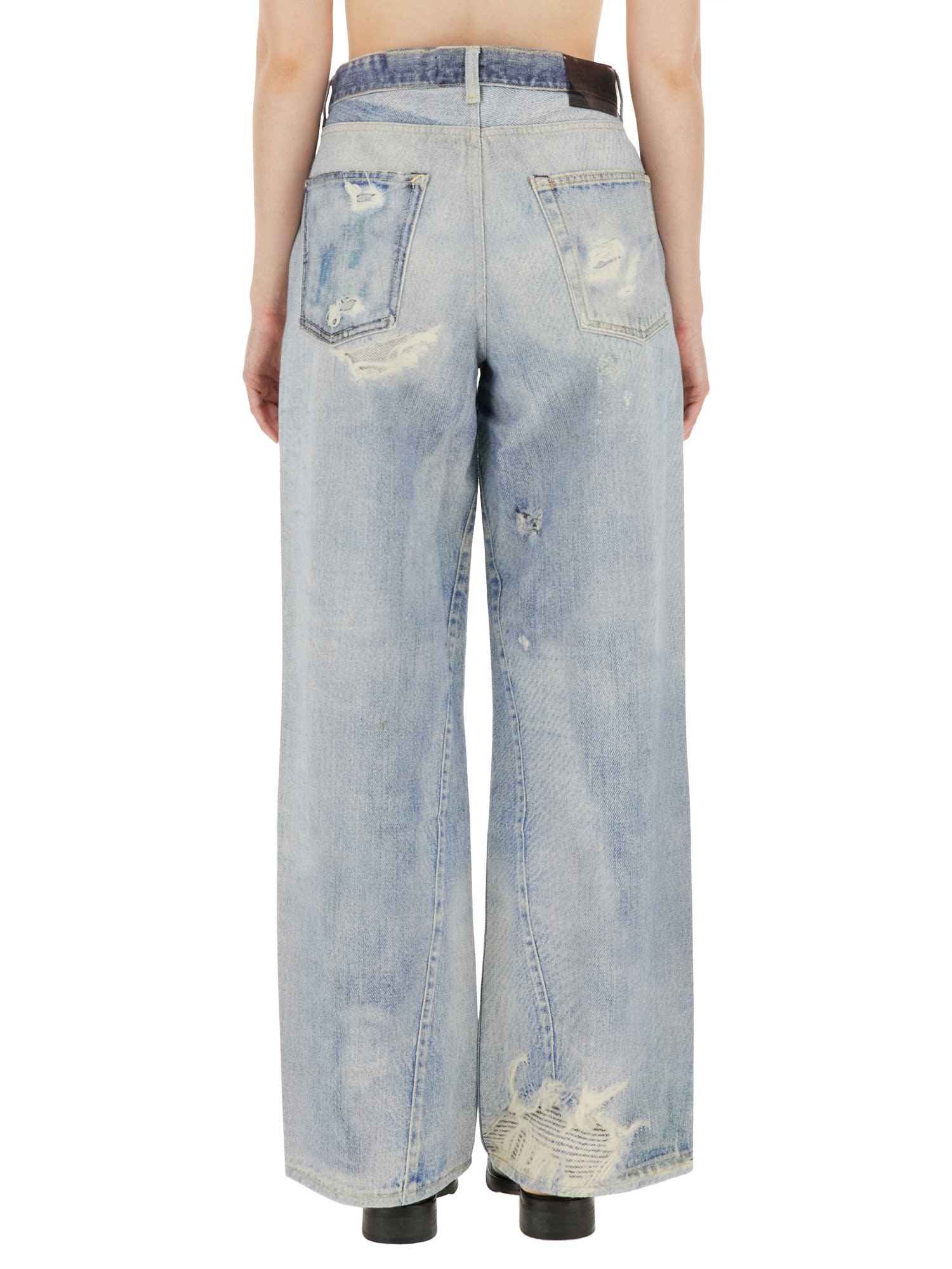 Our Legacy Wide Fit Digital Denim Print Trousers In Blue
